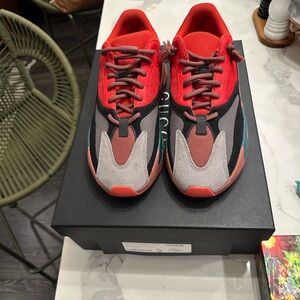 Yeezy Men's Red and Gray Sneakers